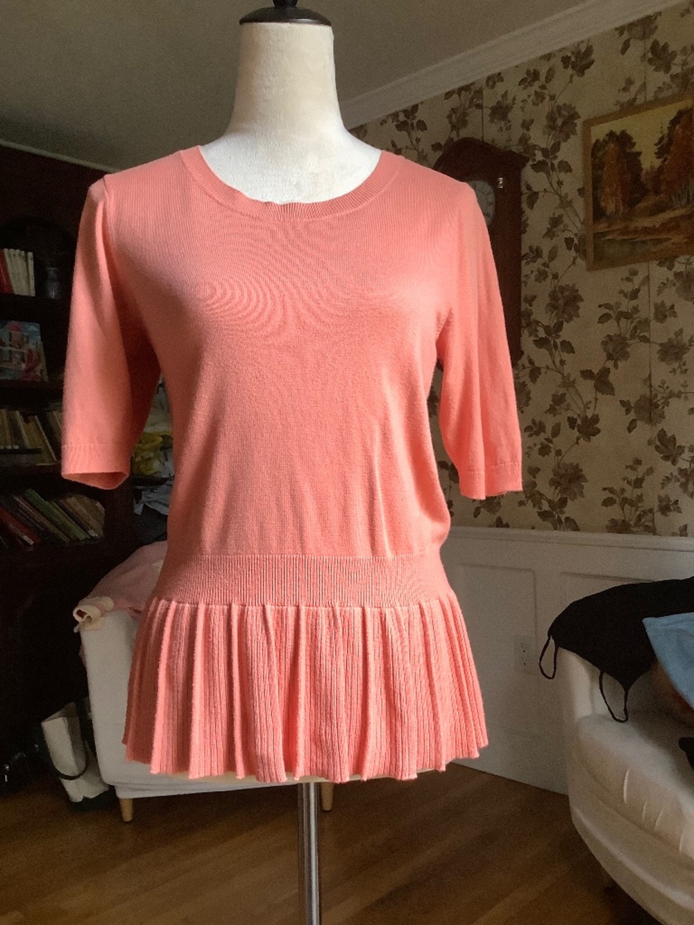 Ann Taylor Factory Cotton Blend Coral Peplum Sweater Size S